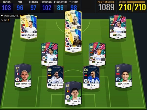 Đội hình Real Madrid FO4 cân bằng mạnh mẽ dễ dùng